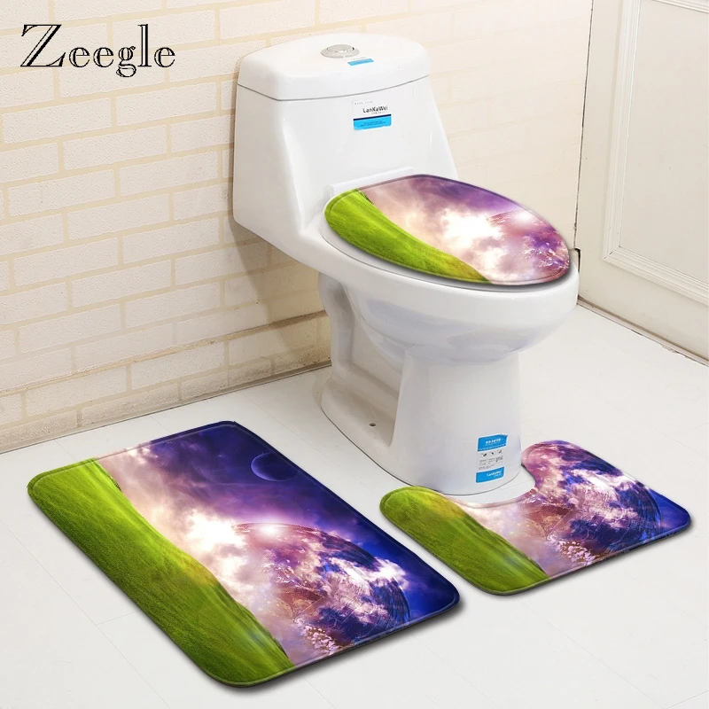 

Zeegle 3pcs Anti-slip Bath Mat Set Bathroom Carpets Set Microfiber Toilet Rugs Bathroom Floor Mats Shower Room Foot Pad