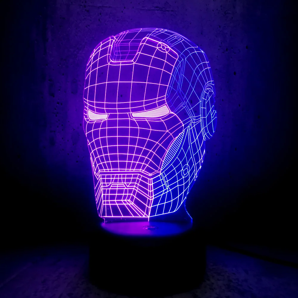 3D лампа Железный человек голова смешанный двойной цвет 7 цветов Led градиент