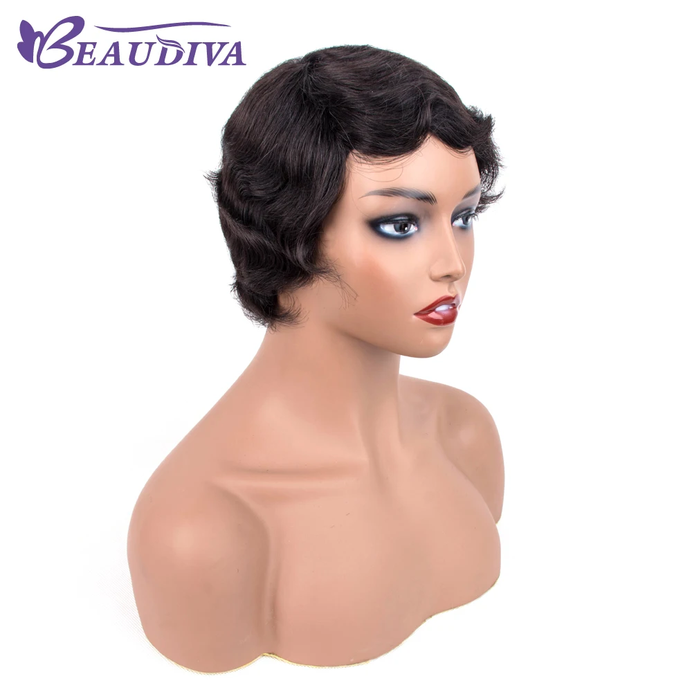 BEAUDIVA волосы короткий парик перуанские волны океана человеческие волосы парики для женщин 130% плотность натуральный черный Remy человеческие волосы