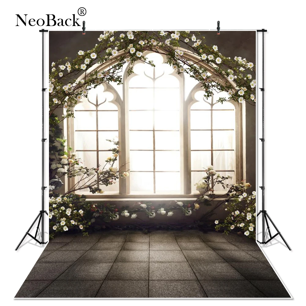 NeoBack Виниловый фон с изображением французской арки окна цветов для свадебной
