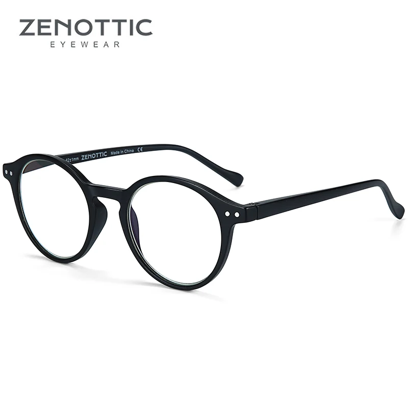 Black Очки для чтения с круглой оправой ZENOTTIC для мужчин и женщин, прозрачные линзы, очки для глаз, дальнозоркость, анти-синий светильник, очки для чтения - Цвет оправы: Black