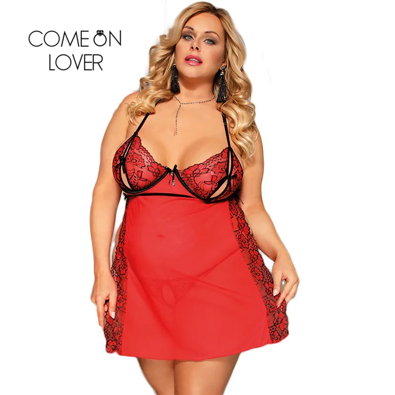 Comeonlover красное платье для куклы+ стринги размера плюс 3XL 5XL женское белье с разрезом по бокам сексуальное ночное платье костюмы RE80746