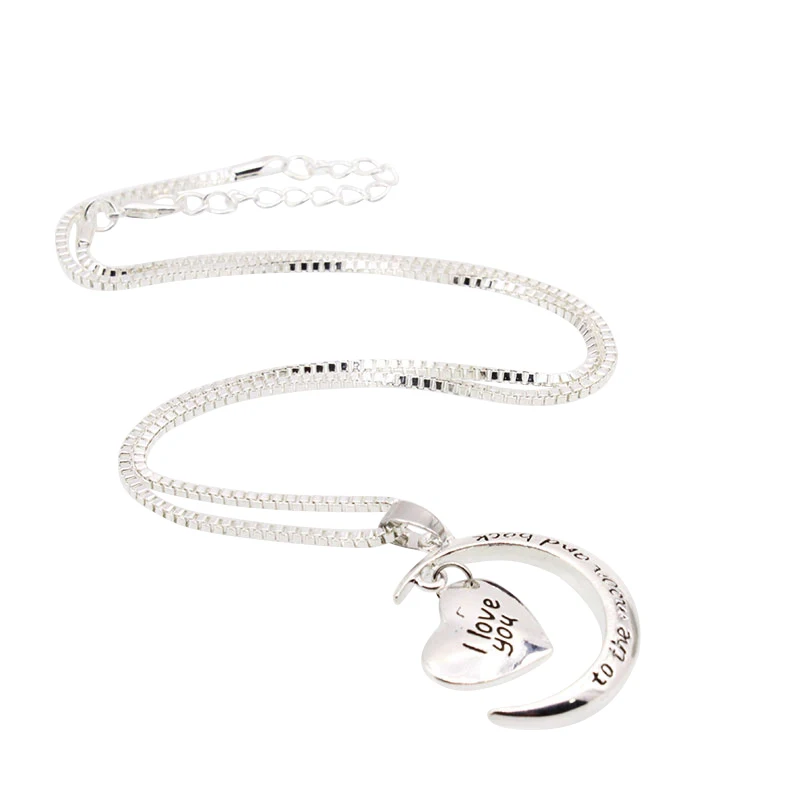 Silver Long Charm Moon Peach Heart Necklace Romantic Love Style Fine Jewelry Lady Classic Party Link Chain | Украшения и