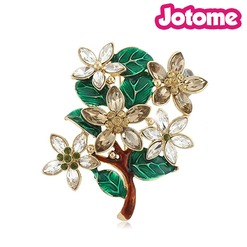

10 pcs/lot New Design 60MM Brown Crystal Flower Tree Women Brooch Pins