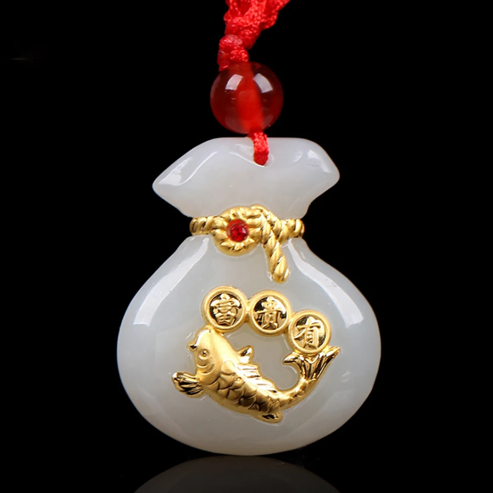 

High Quality Fashion Fish Pendant Necklace Animal Pendant Carved Jade Necklace Men Good Luck Jewelry Natural