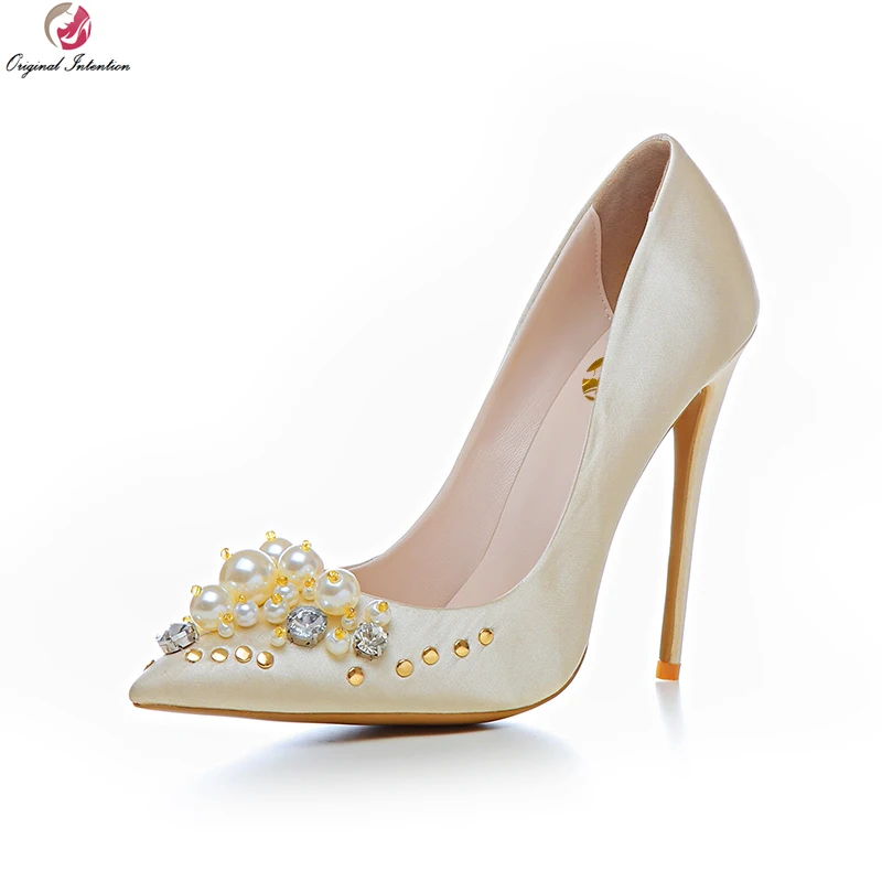 

Original Intention Sweet Women Pumps Fashion Pointed Toe Thin High Heels Black Silver Champagne Shoes Woman Plus US Size 3-10.5