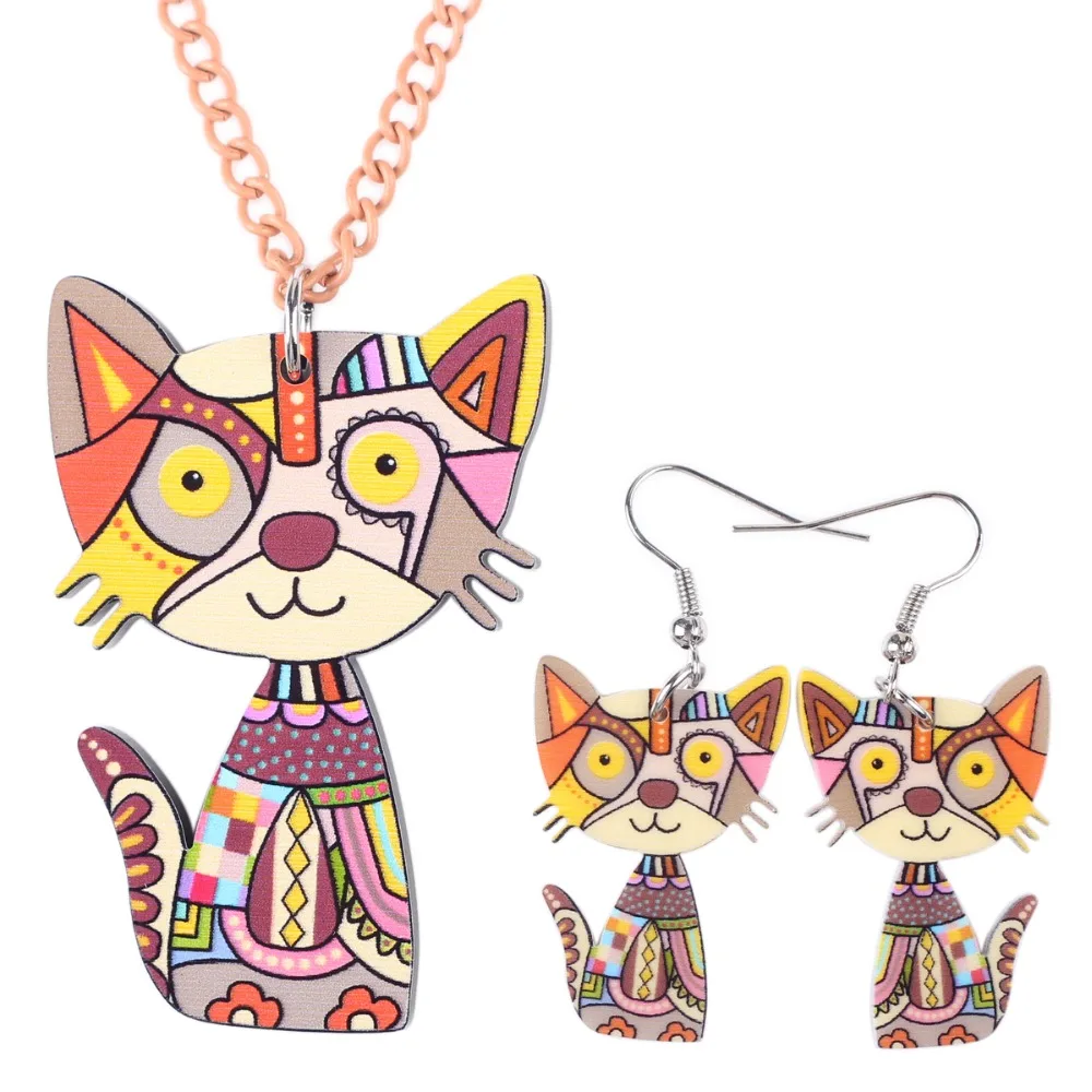 Комплект ювелирных изделий Newei с подвеской в виде кошки длинные серьги-капли