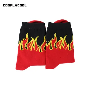 Европейские американские модные уличные красные Желтые Носки с рисунком пламени мужские носки в стиле хип-хоп носки для скейтборда забавные короткие носки