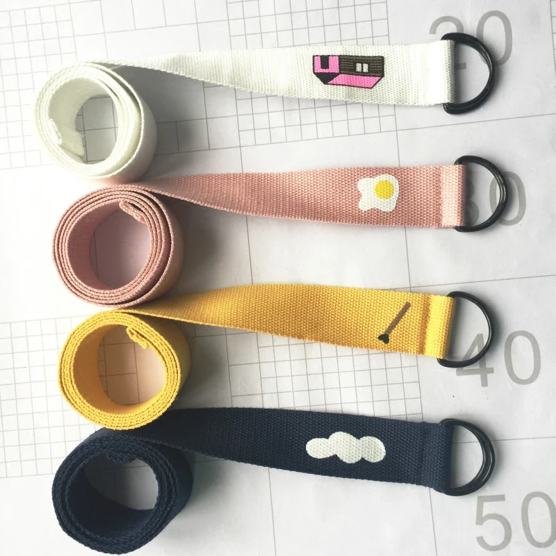 

Модные дизайнерские ремни для женщин 2021 корейский стиль Ulzzang Harajuku мультфильм смешные конфетные цвета унисекс холщовый ремень высокое качес...