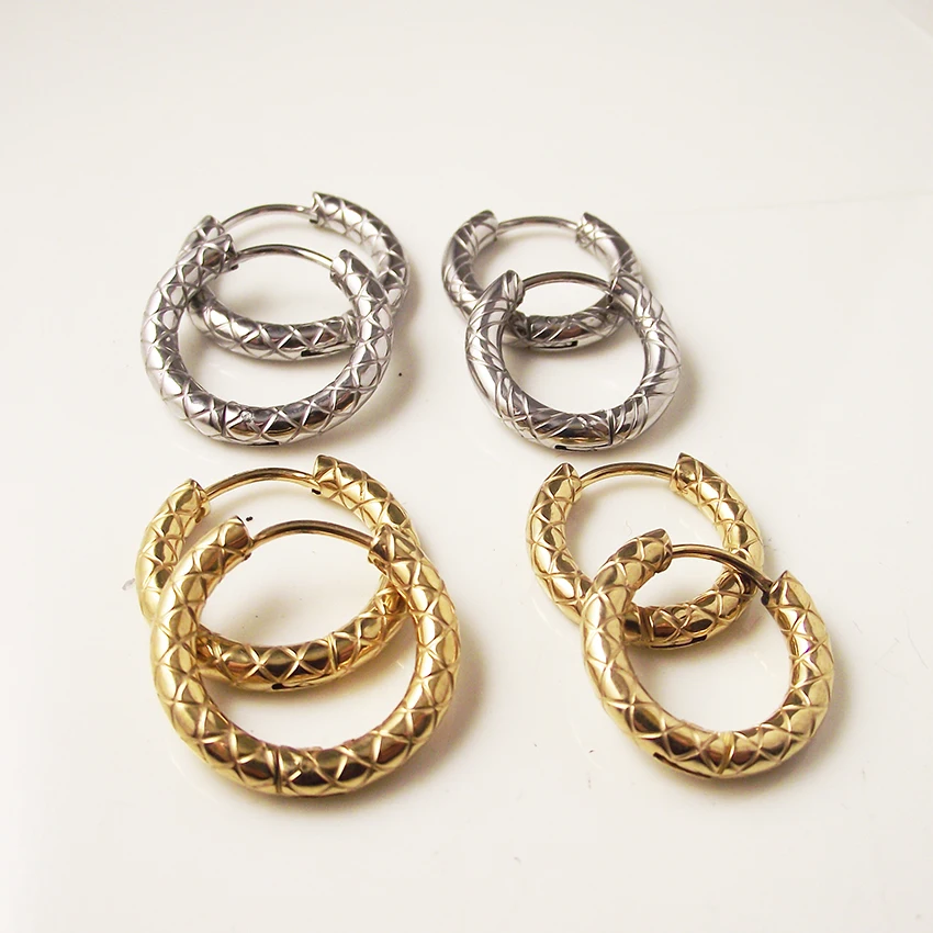 Круглые серьги кольца из нержавеющей стали 316L золотого и серебряного цвета 1 пара