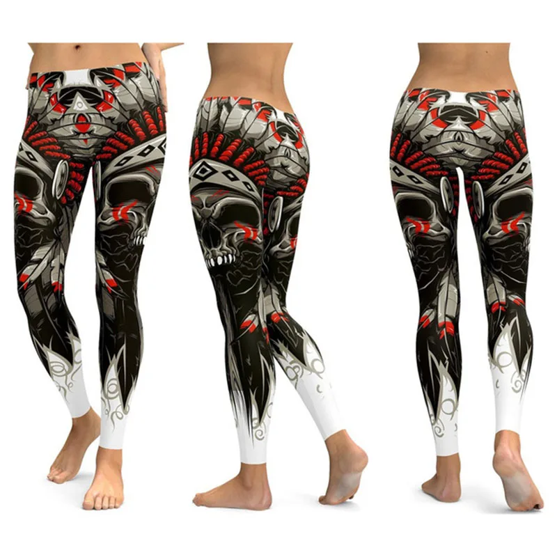 TQSKK Yoga Pants Women Sports Fitness Running Skull Leggings Sexy New Arrival Gym Wear Elastic Slim Workout | Спорт и развлечения