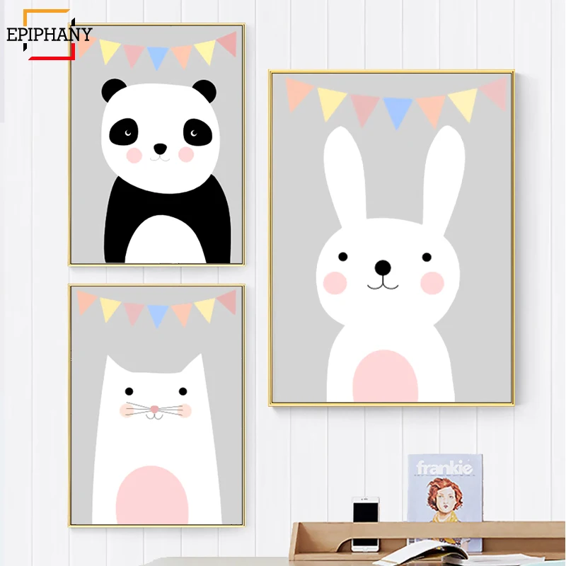 

Nursery Wall Art Prints Panda Rabbit Animals Posters and Print Kids Room Canvas Painting Gift for Baby Girl Kids Bedroom Decor