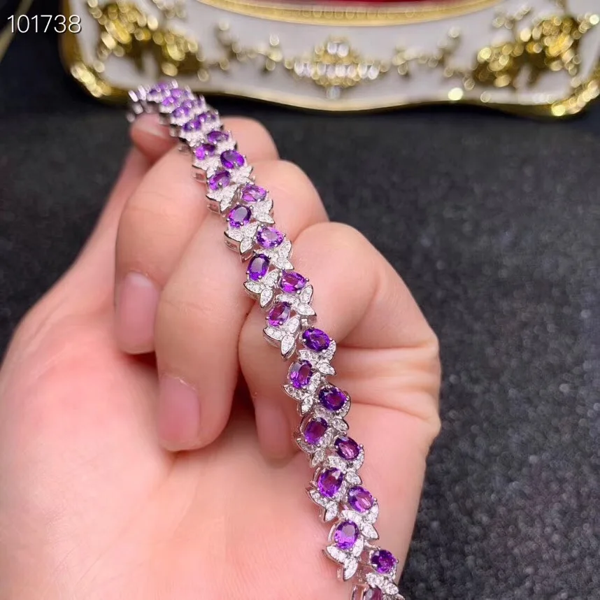 

Chain bracelet Natural and Real amethyst 925 sterling silver Fine jewelry Purple gems Bracelets