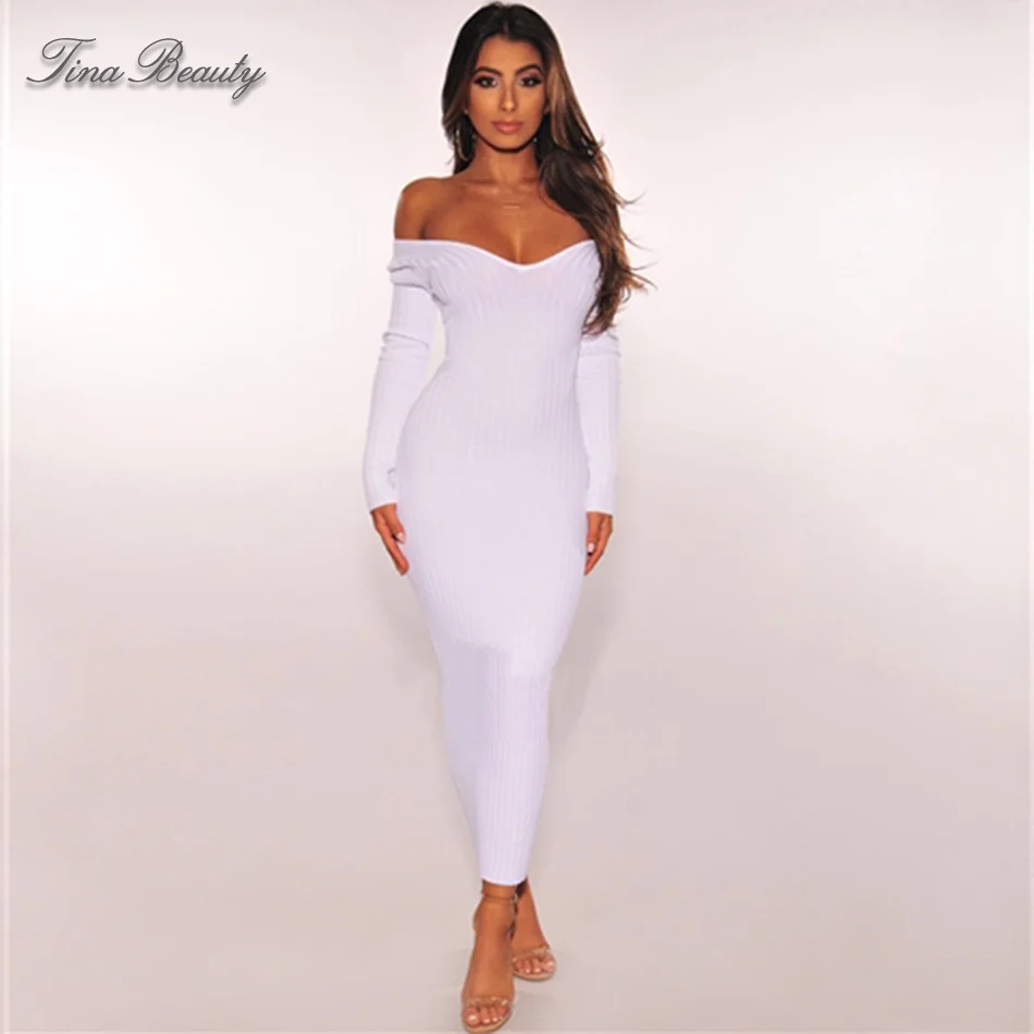 

Tina Beauty White V Neck Long Sleeve Maxi Party Bandage Dress Sexy Exposed Back Party Dresses for Womens