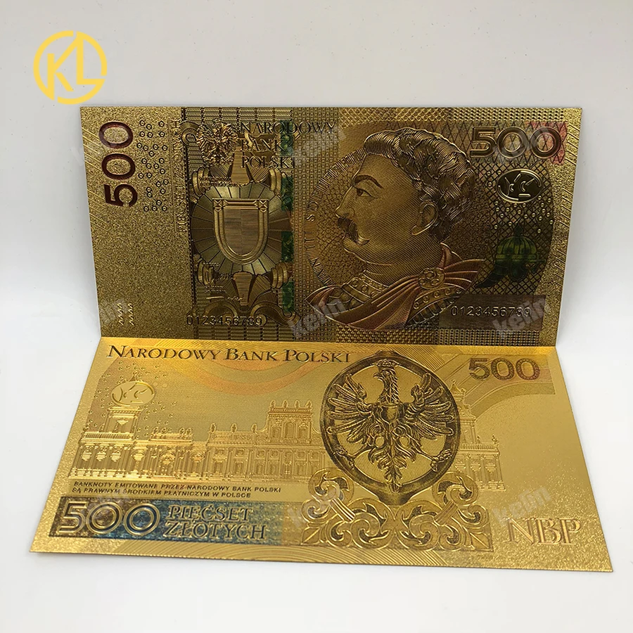 1 шт. 2017 цветная польская валюта 24K позолоченная банкнота 500 PLN для банковских