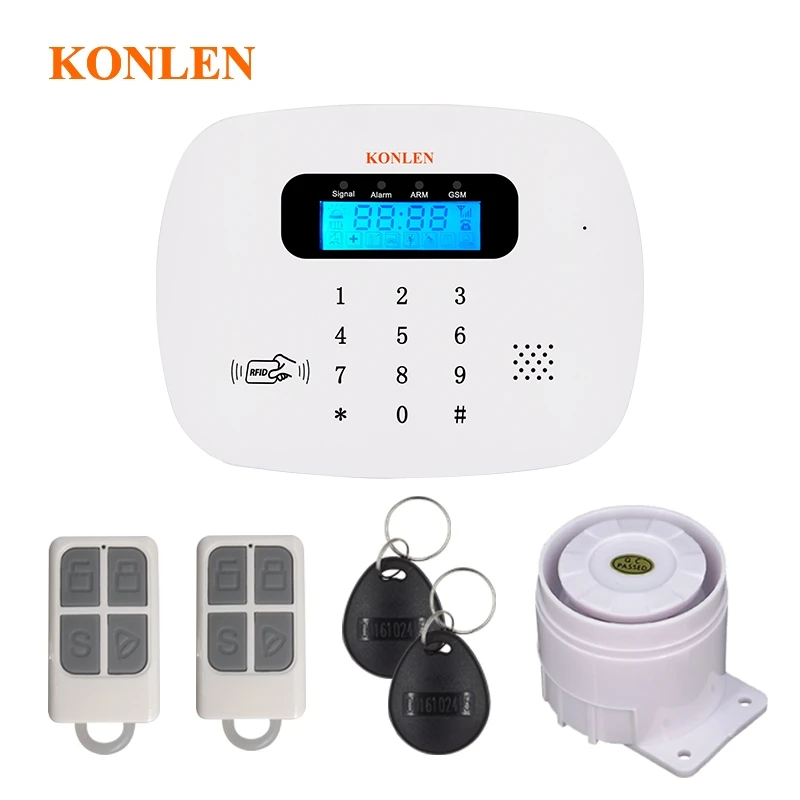 KONLEN Беспроводная GSM домашняя охранная SMS сигнализация Голосовая RFID Проводная Охранная дом Добро пожаловать безопасность Alarme Россия Android - Цвет: Package A
