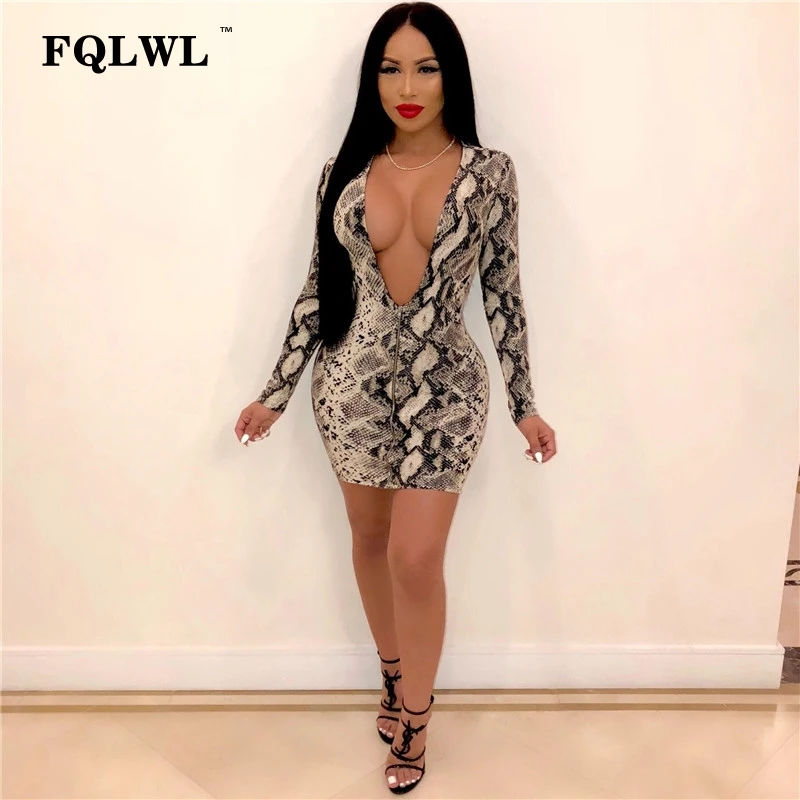Женское облегающее платье FQLWL Клубное с глубоким v образным вырезом и длинными