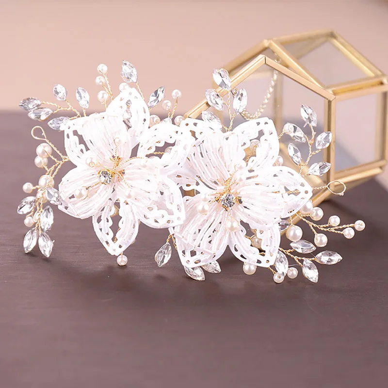 FORSEVEN белый цветок кристалл обруч жемчужный головной убор Tiaras de Noiva Свадебные украшения для волос женские свадебные аксессуары для волос JL