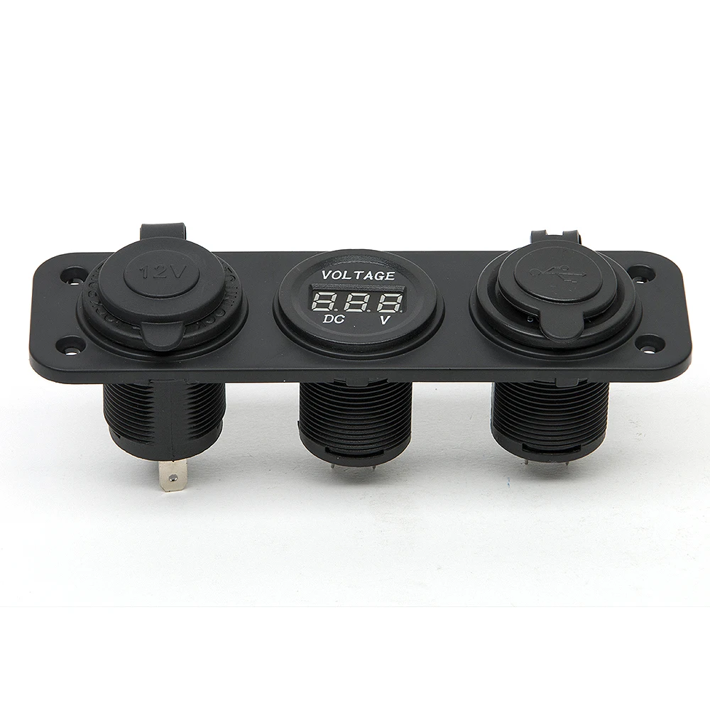 dc 12v 24v usb socket splitter 3 in 1 carboatphone charger digital voltmeter painel digital moto socket car cigarette lighter free global shipping