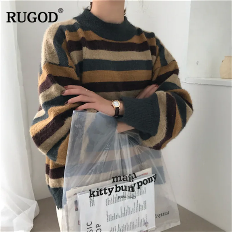 Женский свитер с круглым вырезом RUGOD лоскутный пуловер длинными рукавами
