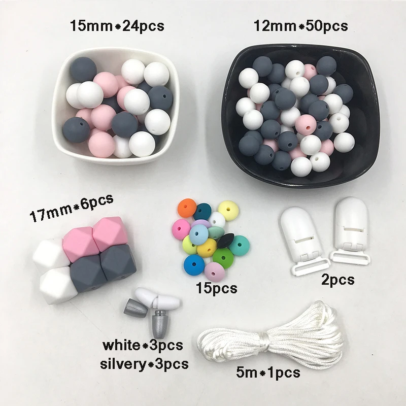 Baby Silicone Teether Pacifier Clips Toy Food Grade Silicone Bead Teether Baby Care Shower Gift Necklace Pendants DIY Crafts Set