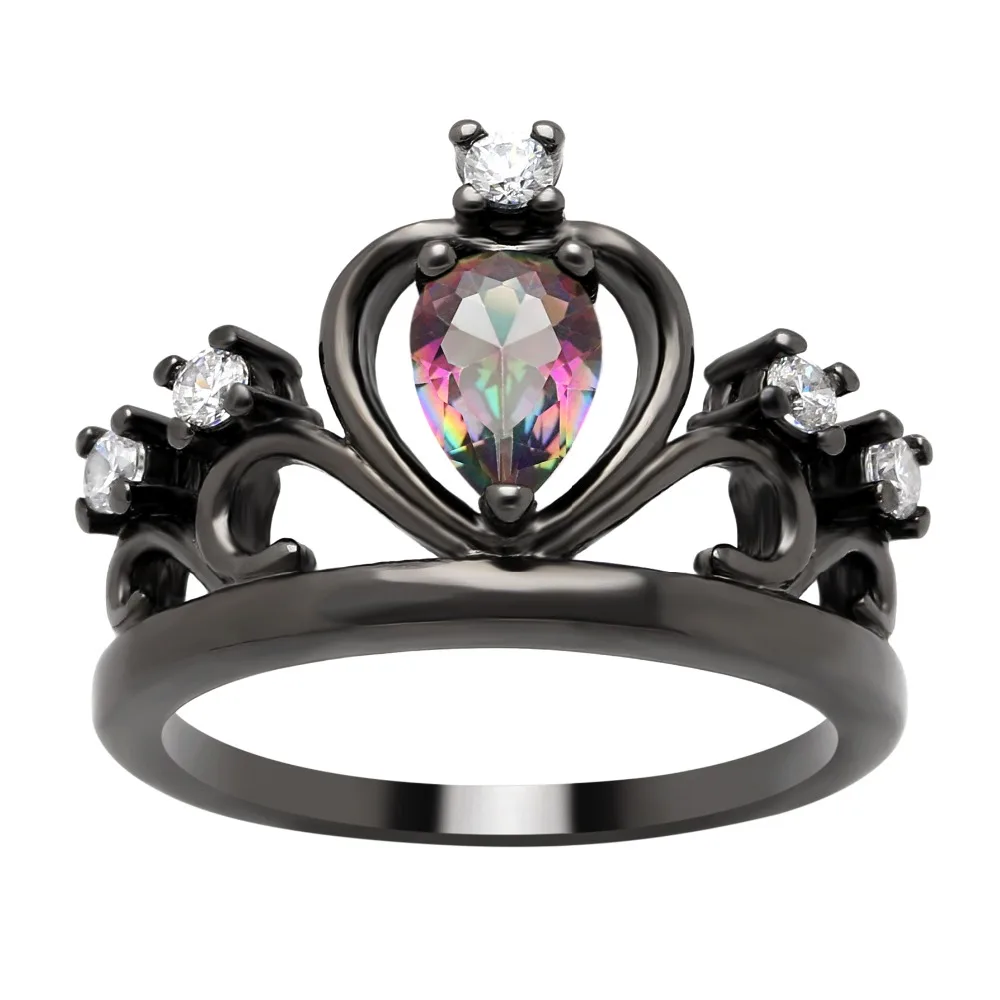 

Vnfuru Rainbow Crown Ring For Women Black Gold Color Cz Rings Princess Rainbow Rings Full Size 5 to 12 ForDistribution Seller