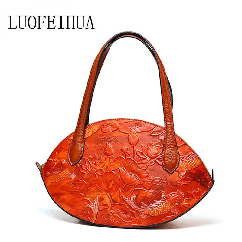 

LUOFEIHUA 2020 new spring and summer Chinese style embossed leather shoulder bag female Wild Messenger Bag branded handbag