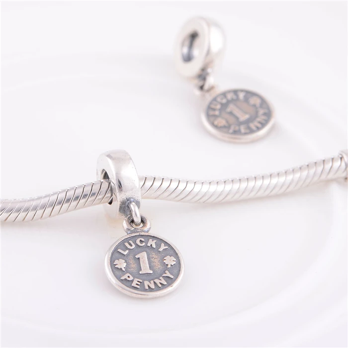 925 Sterling Silver Lucky Penny Pendant Bead Fits European Style Jewelry Charm Bracelets &amp Necklaces | Украшения и аксессуары