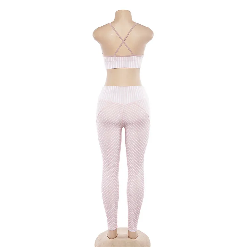 Zmvkgsoa Womens Tracksuit Fitness Suits Workout Bra Top And Legging Pants 2 Piece Set Female Striped Sexy Women Clothing Y11200 | Женская