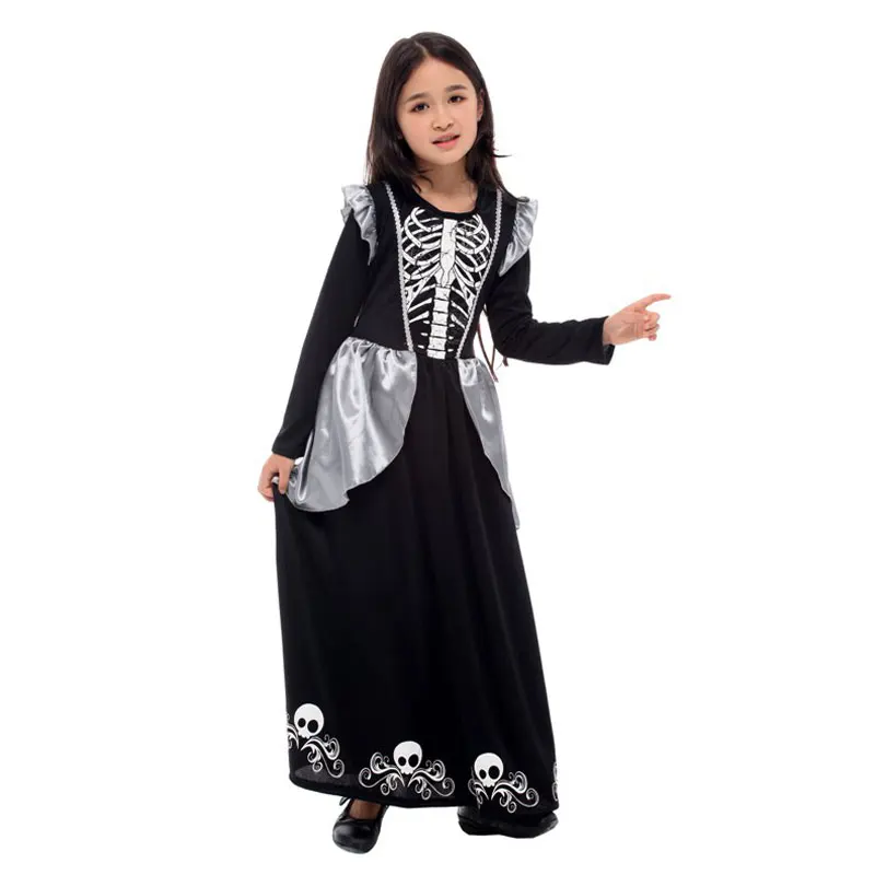 Детское готическое платье с черепом и скелетом для девочек рисунком героев