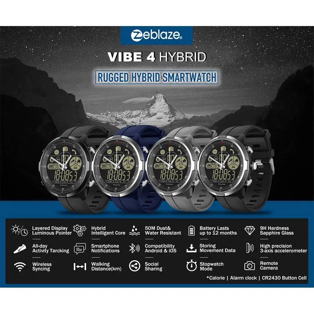 Смарт-часы BEESCLOVER Zeblaze VIBE 4 HYBRID Hybrid прочные, 50 м, водонепроницаемые, 24 ч, для всепогодного мониторинга, Смарт-часы, умные часы r25