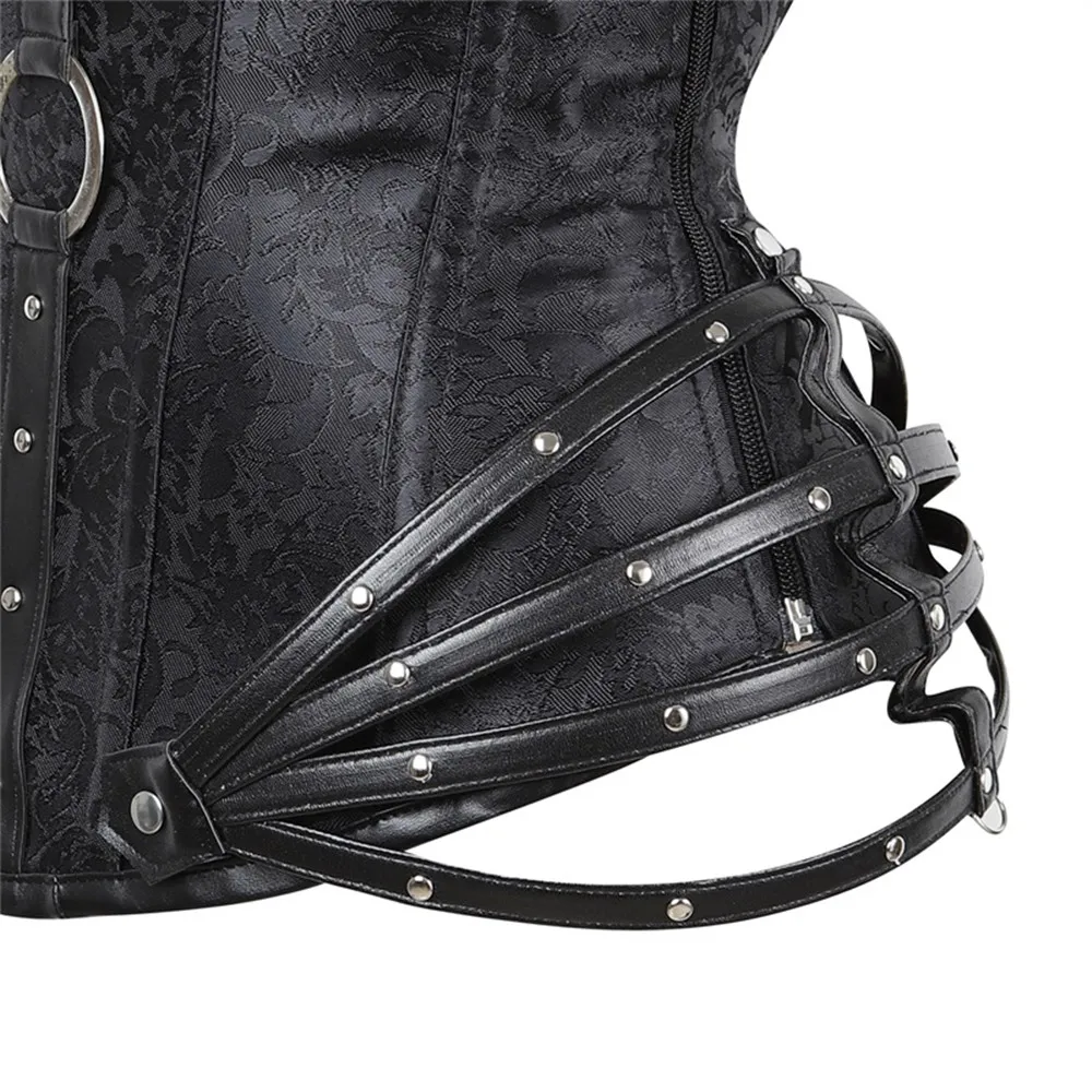 Костюм в стиле стимпанк для косплея корсет готическая одежда сексуальная искусственная кожа Холтер стальными косточками на молнии Корсеты и бюстье моделирующий ремень