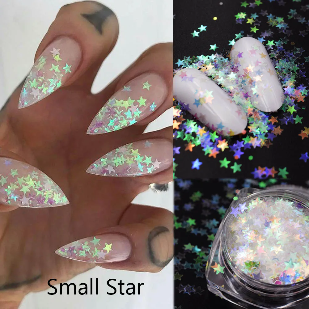 Small Star 1jar Nail Art AB блестки микс сердце круглый акриловый блеск шестигранный лак для ногтей блестки голографическая звезда украшения для ногтей разные размеры - Цвет: Small Star
