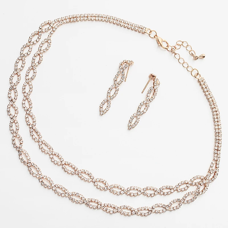 YFJEWE Austrian Crystal long Necklace Earrings Sets Fashion Wedding Accessories Jewelry Women Gold and Silver Color N327 | Украшения и