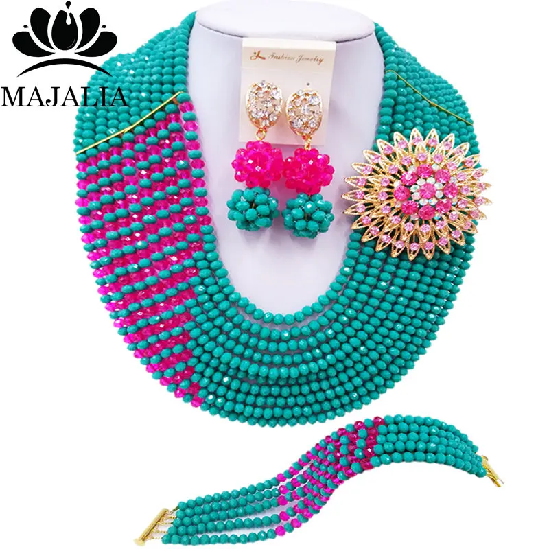 

Majalia Fashion Classic Nigeria Wedding African Beads Jewelry Set Teal green Crystal Necklace Bridal Jewelry Sets 10CZ0017