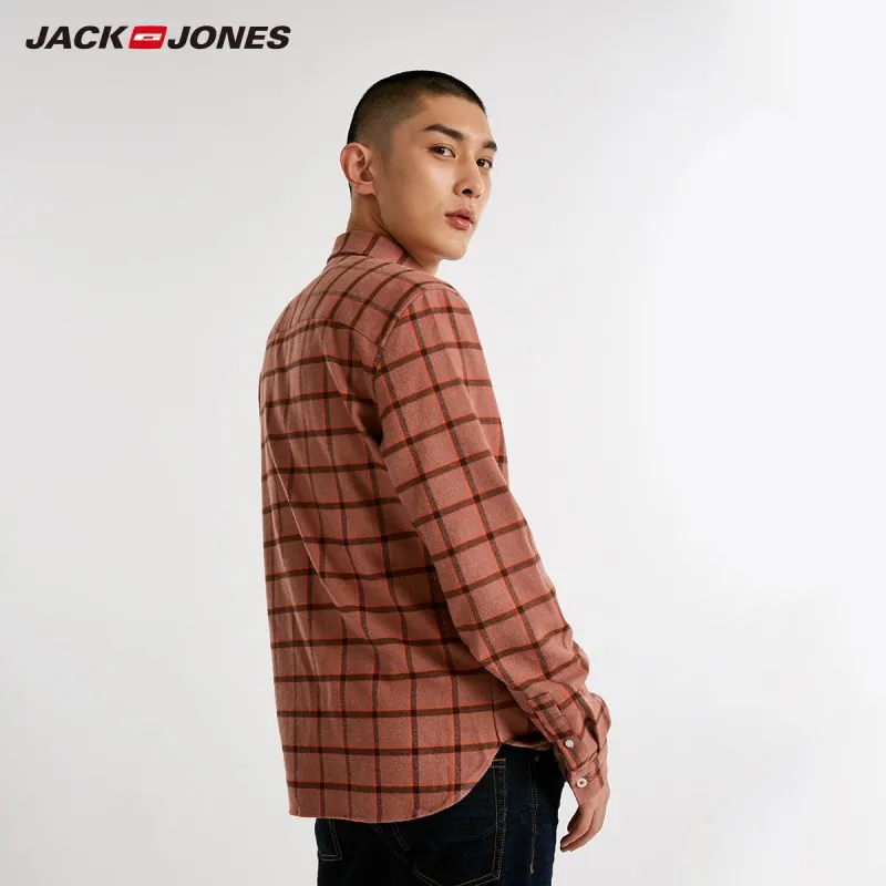 JackJones Мужская Осенняя эластичная хлопковая клетчатая рубашка с длинными рукавами 218405533