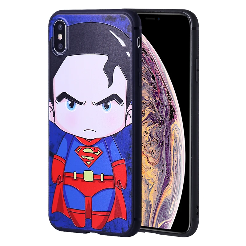 3D мультфильм мягкий чехол для телефона iPhone Xs Max XR X 6 s 6s 7 8 плюс Супермен железный