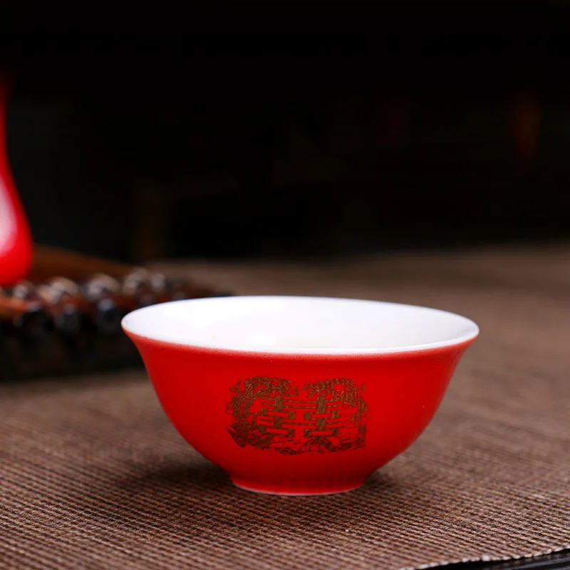 

Chinese wedding dowry red marry celebration new tea cup suit pot tea set kettle kung fu ceramic teapot tray teaset gift