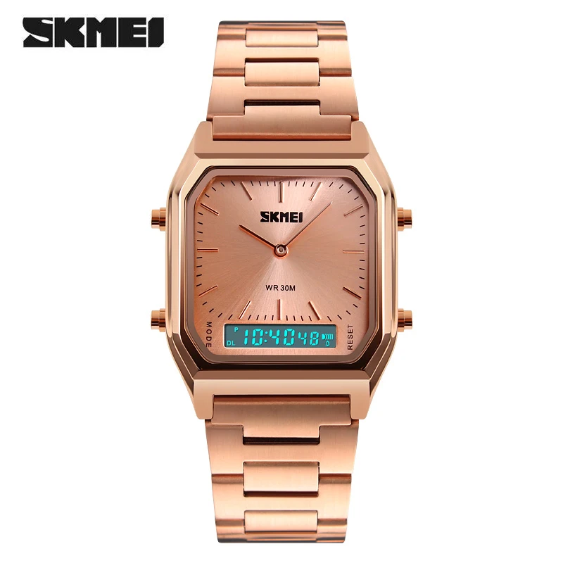 Rose Gold SKMEI роскошные золотые часы мужские модные повседневные водонепроницаемые цифровые кварцевые наручные часы мужские часы спортивные часы - Цвет: Rose Gold