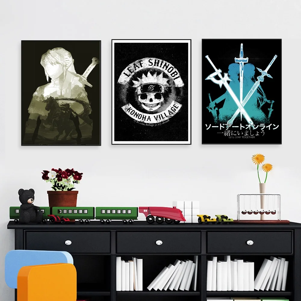 Черный абстрактный аниме японский настенный арт Краска Настенный декор холст