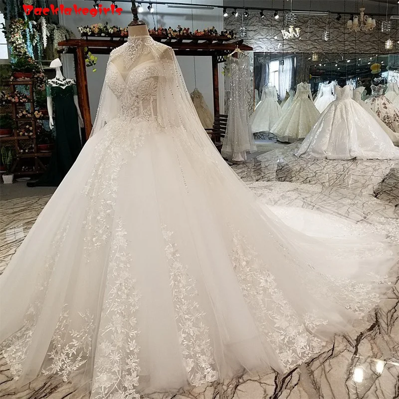 85520 Exquisite Muslim Wedding Dresses With Long Trains Embroidered Lace Beading Crystal White Bridal Gowns | Свадьбы и торжества