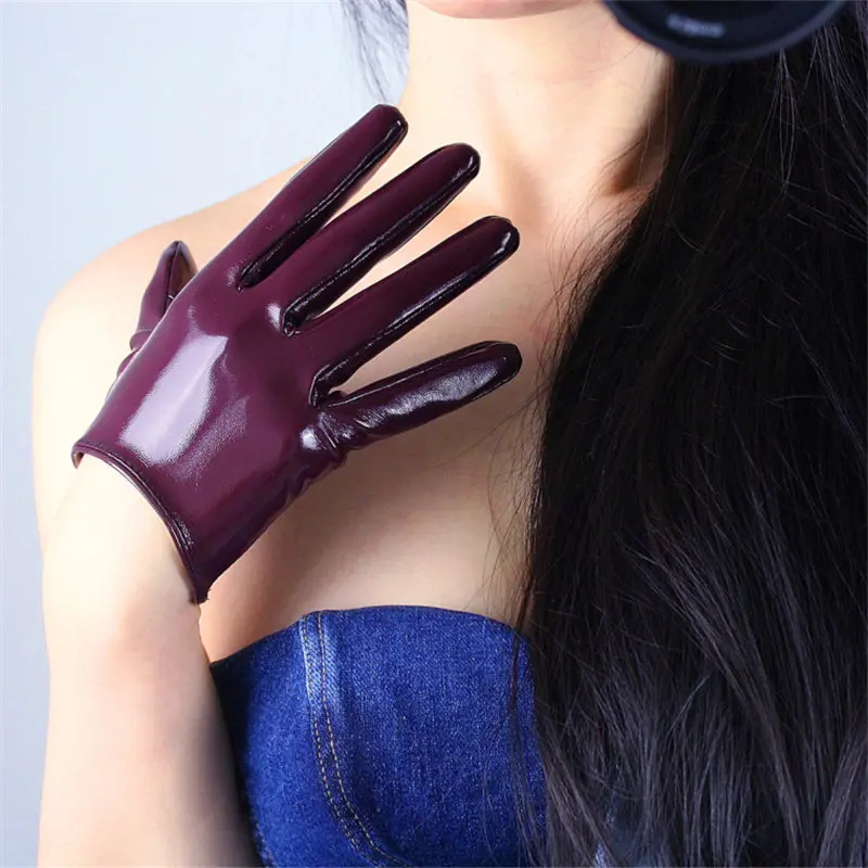patentleatherwinered Новинка, женские перчатки из лакированной кожи пу, короткие, 16 см, Яркие Кожаные, для танцевальной вечеринки, имитация кожи, женские перчатки для косплея, PU16 - Цвет: patentleatherwinered