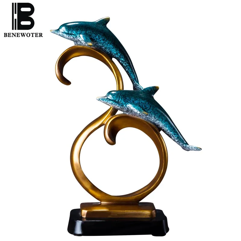 

Creative Dolphin Sculpture Ornaments Wedding Gift Natural Resin Crafts Home Living Room Office TV Cabinet Desktop Animal Decor
