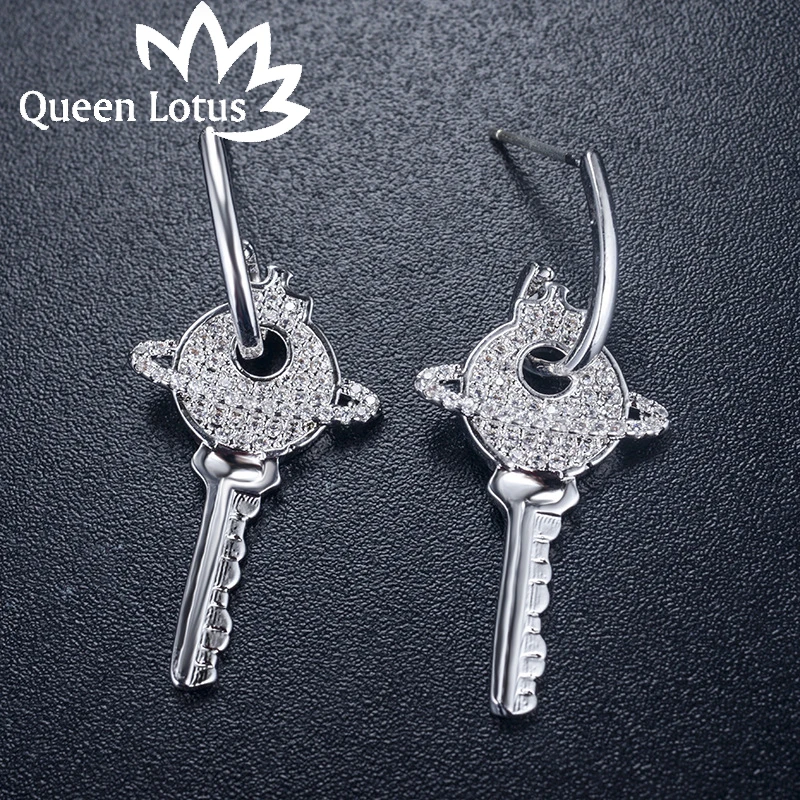 Женские серьги с кристаллами Queen Lotus 2018 корейские висячие креативным ключом и