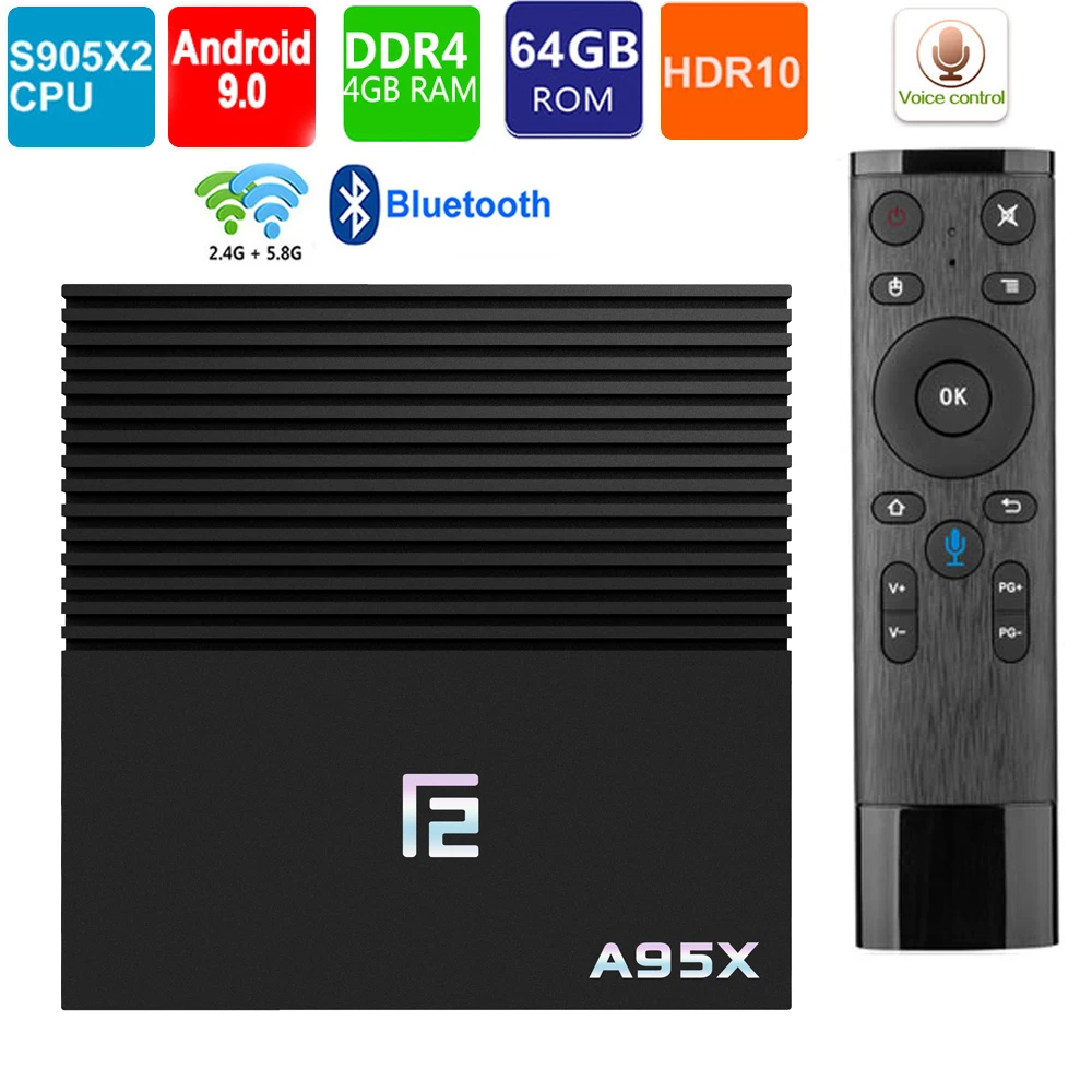ТВ-бокс Android 9,0 Amlogic S905x2 A95XF2 Smart tv box 4 GB/2 GB 64GB 4K HD H.265 BT4.2 wifi 2,4/5G Google Play Netflix телеприставка