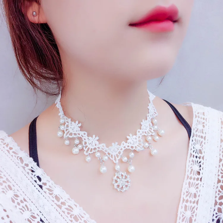 2019 New Boho Women white lace chocker Chain crystal Necklace collana Kolye Bijoux Collares Mujer gargantilha Collier wedding | Украшения и
