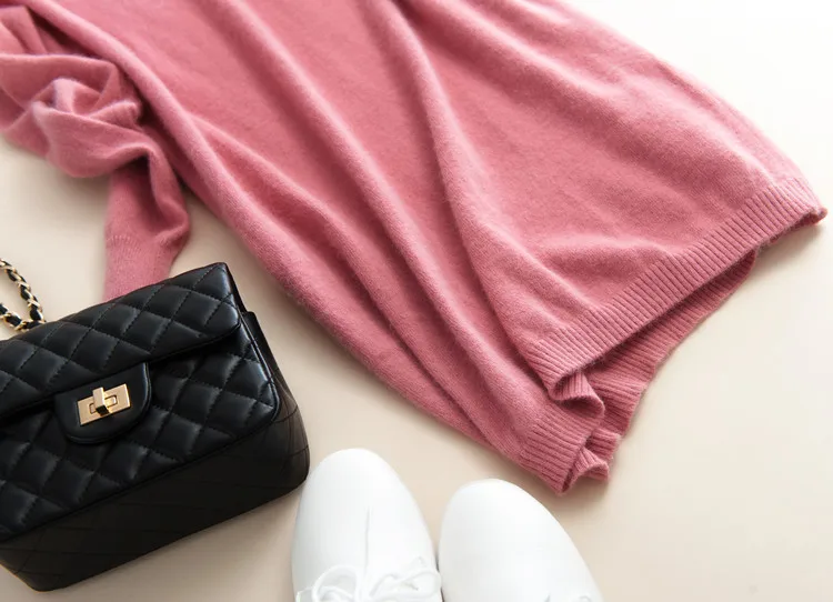 100%goat cashmere knit women's commuting pullover sweater dress mid long above knees V/O-neck S/5XL wholesale retail | Женская