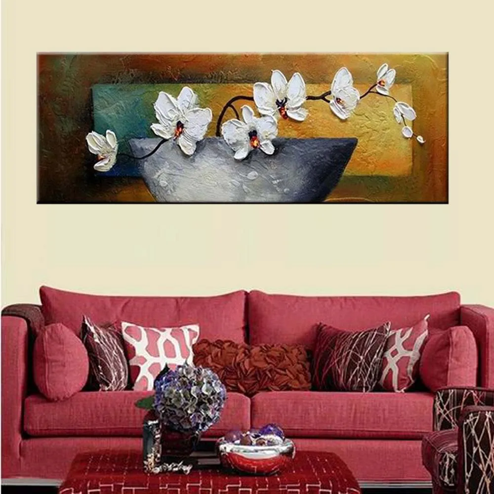 

Hand Painted Abstract Thick Impasto Vase Flower Oil Painting White Flower Wall Art Painting Living Room Hotel Bedroom Home Decor