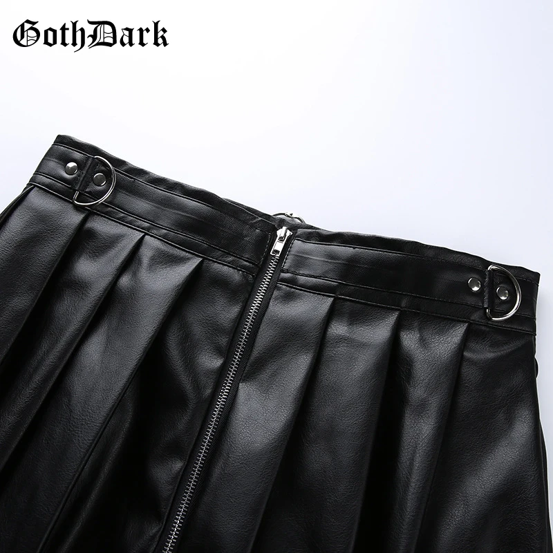 Женская юбка на молнии с заклепками Goth Dark, летняя юбка в готическом стиле, черная плиссированная юбка с металлическими кольцами