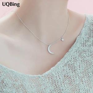 Корейские ожерелья и подвески в виде серебряной луны и звезд, колье-чокер с серебряной цепочкой, ювелирные изделия, бесплатная доставка